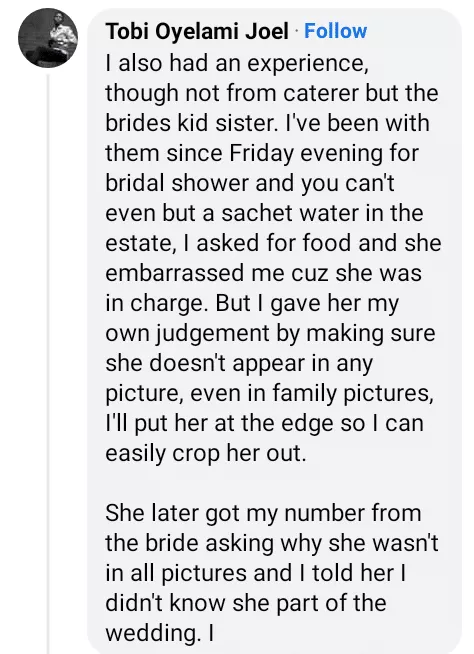 'I made sure she didn't appear in any picture' - Photographer revenges as bride's sister embarrasses him over food