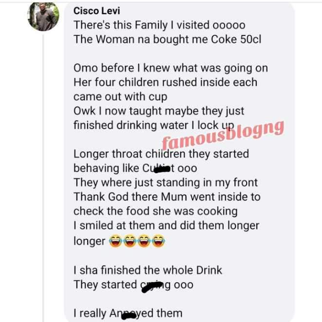 Man narrates how he dealt with children who wanted to share his drink