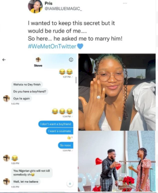 Nigerian lady expresses excitement after getting engaged to man she met on Twitter 