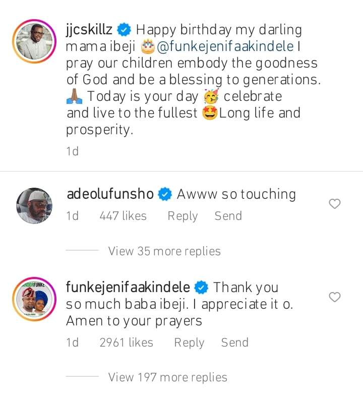 Reactions trail Funke Akindele's reply to ex-husband following birthday surprise