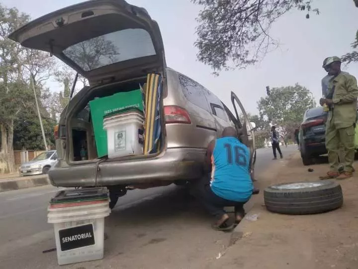 Vehicle conveying election materials breaks down in Enugu (photos)
