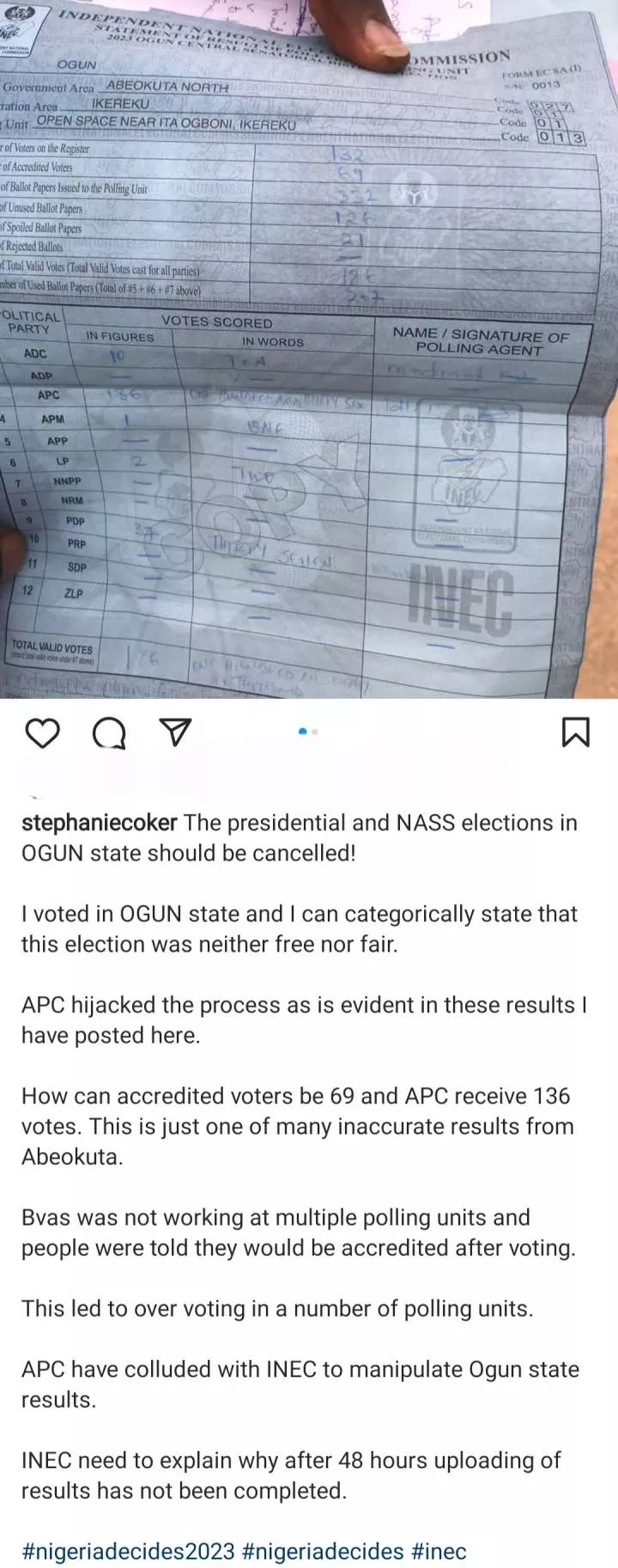 'APC have coluded with INEC to manipulate Ogun State results