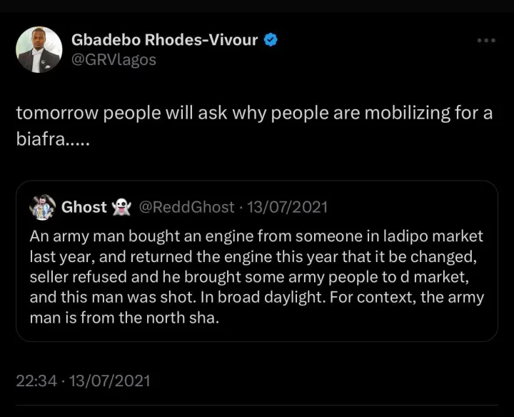 IPOB Apologist: Old tweets of Lagos Governorship candidate, Gbadebo Rhodes-Vivour exhumed