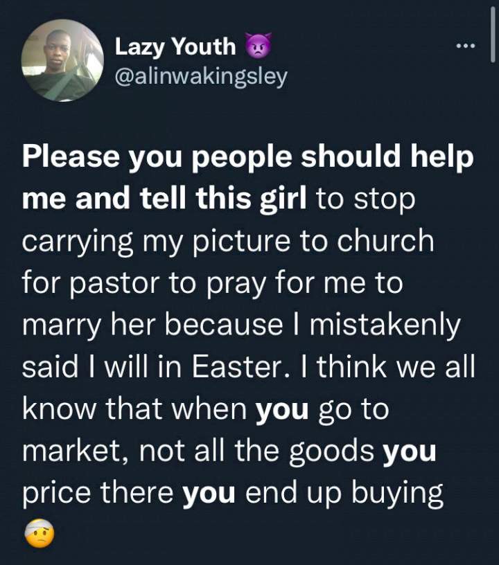 Man cries out as lady takes his picture to church after 'mistakenly' promising her marriage