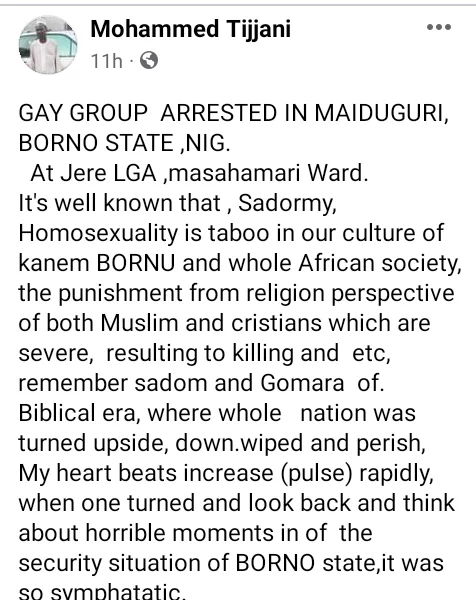 Suspected homosexuals reportedly arrested in Borno for allegedly planning gay wedding