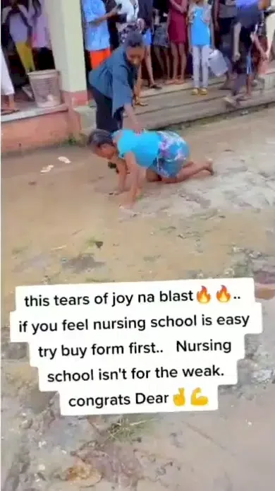 'Na only her know wetin her eyes see' - Reactions as lady weeps, rolls in mud after completing Nursing school programme in Delta (Video)