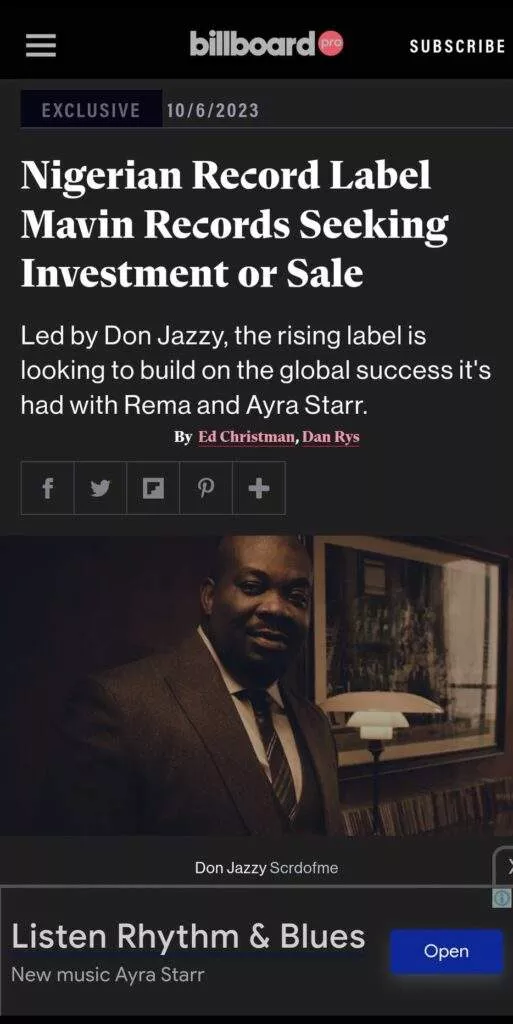 Don Jazzy calls on investors as he reportedly contemplates selling Mavin Records