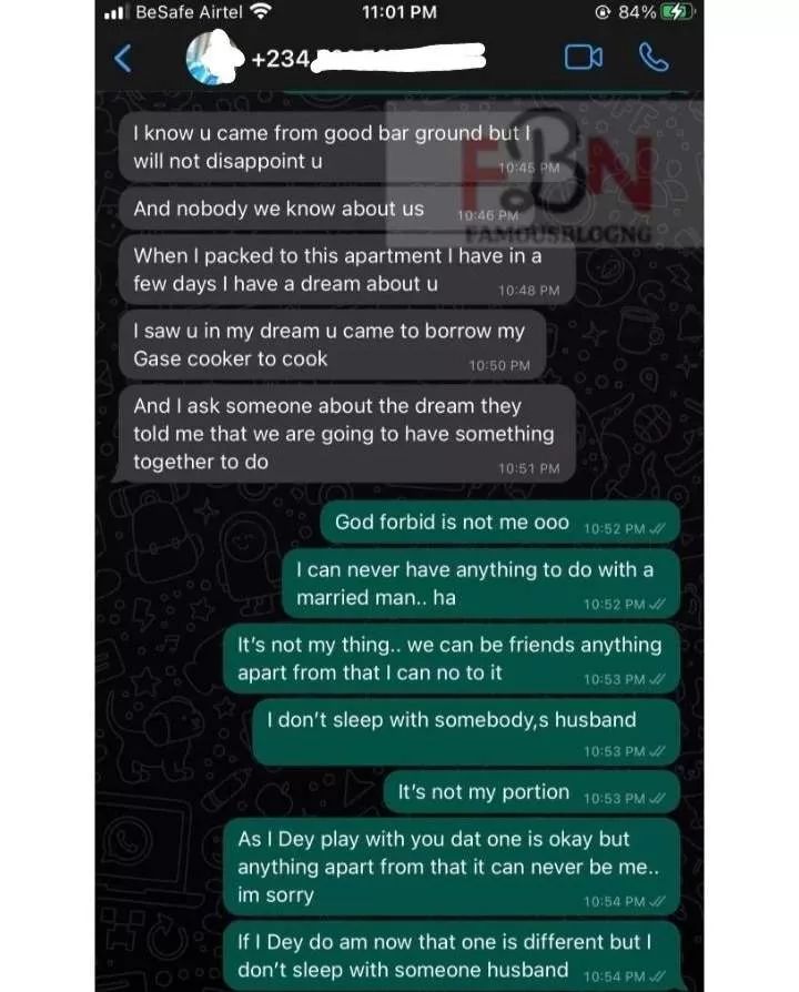 'I saw you in my dream' - Woman leaks chat with married neighbour professing love in her DM