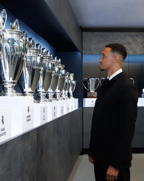 Trent Alexander-Arnold when he was presented as a Real Madrid player.