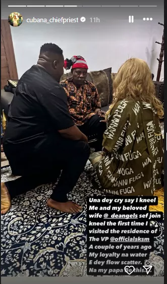 'Me and my wife join kneel sef, una dey cry...' - Cubana Chief Priest claps back