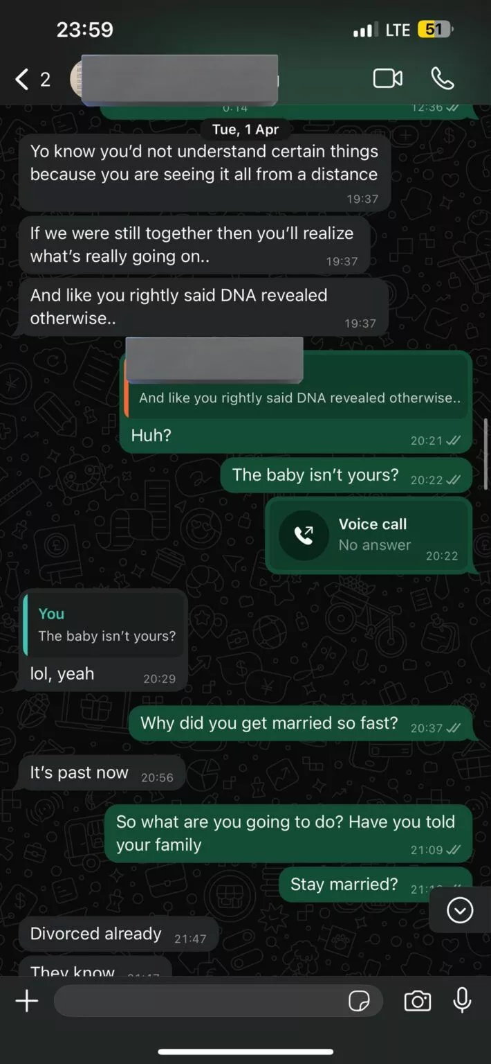 Lady dumps boyfriend for secretly marrying pregnant side chick, DNA proves he isn't the father