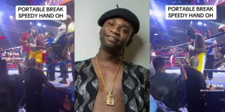 Speed Darlington leaves ring with broken arm after defeat to Portable in celebrity boxing match Speed Darlington leaves ring with broken arm after defeat to Portable in celebrity boxing match