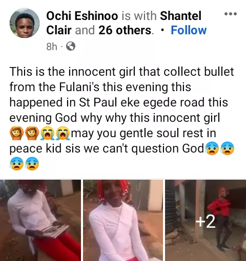 One killed, others injured as suspected herdsmen open fire on secondary school students in Enugu community (video)