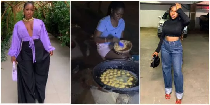 Lady who sells Akara at night in Abuja causes buzz as she flaunts her stunning transformation in fine outfit
