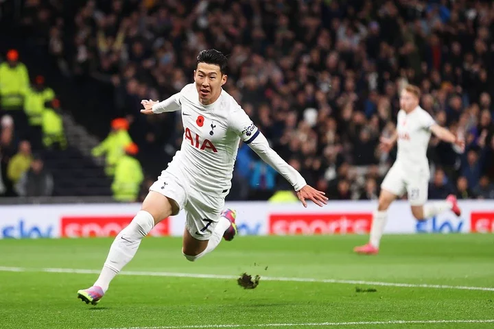 Son Heung-min of Tottenham celebrates after scoring a goal that is later ruled out for offside during their Premier League clash with Chelsea in London, England, November 6, 2023. /CFP