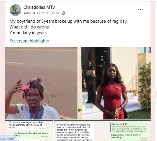 Lady gets dumped by boyfriend of 3 years over outfit on rag day