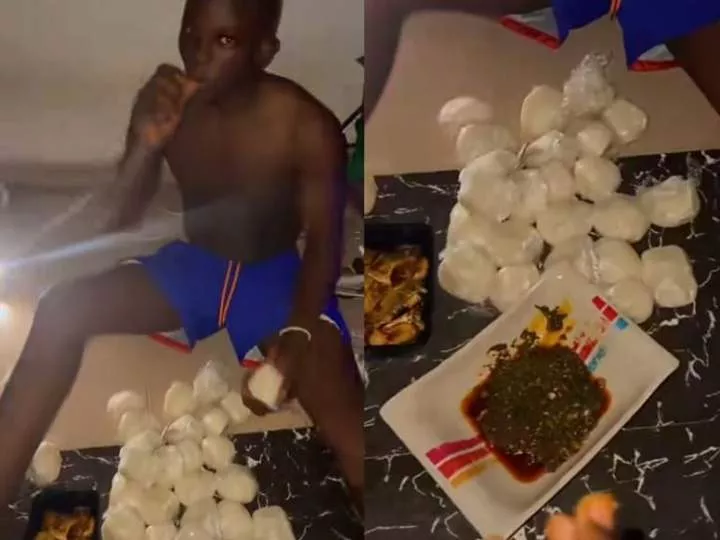 Nigerian Man Devours 27 Wraps Of Fufu, 2 Plates Of Vegetable Soup (Video)