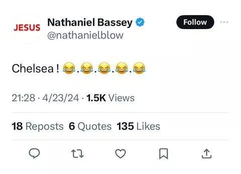Gospel singer Nathaniel Bassey mocks Chelsea with one-word post after Arsenal thrashing