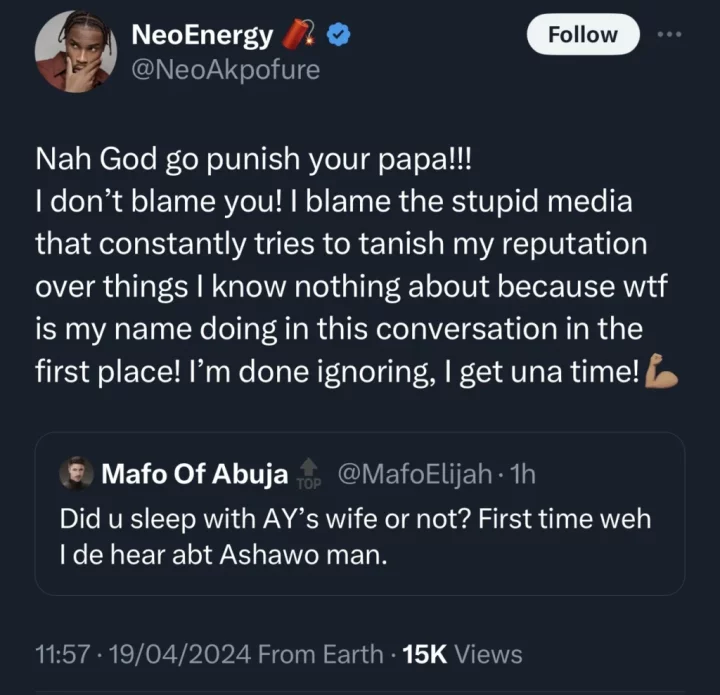Neo responds to accusations of affair with Mabel Makun