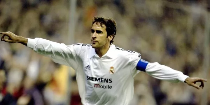 Raul celebrates for Real Madrid