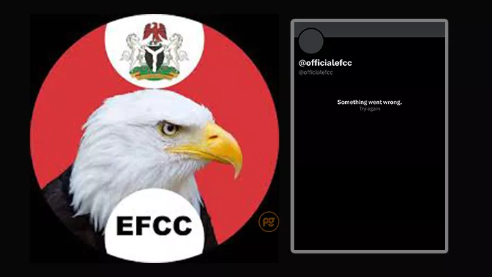 EFCC and a screenshot of its handle showing the error message