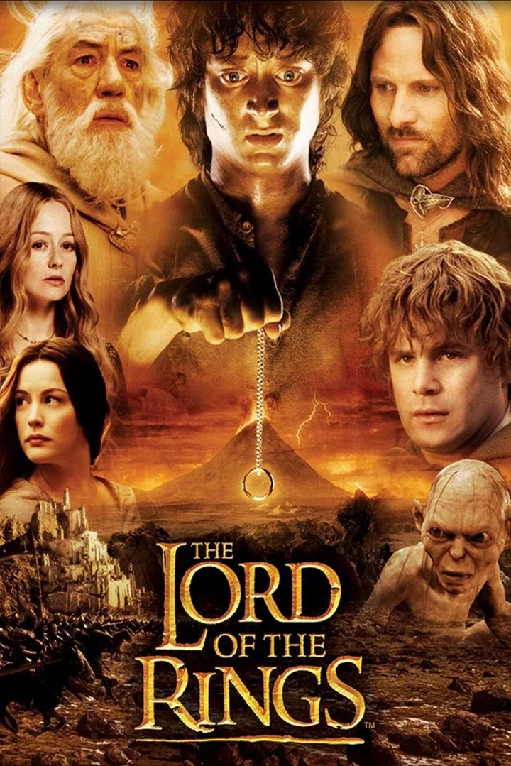 Frodo, Sam, Gollum, Aragorn, Gandalf, Eowyn and Arwen are surrounding the title on The Lord of the Rings Franchise Poster.