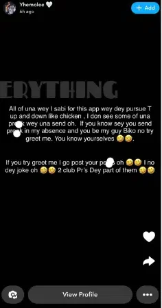 'If una try greet me, I go post am' - Yhemolee to expose friends who sent their manhood photos to his ex girlfriend