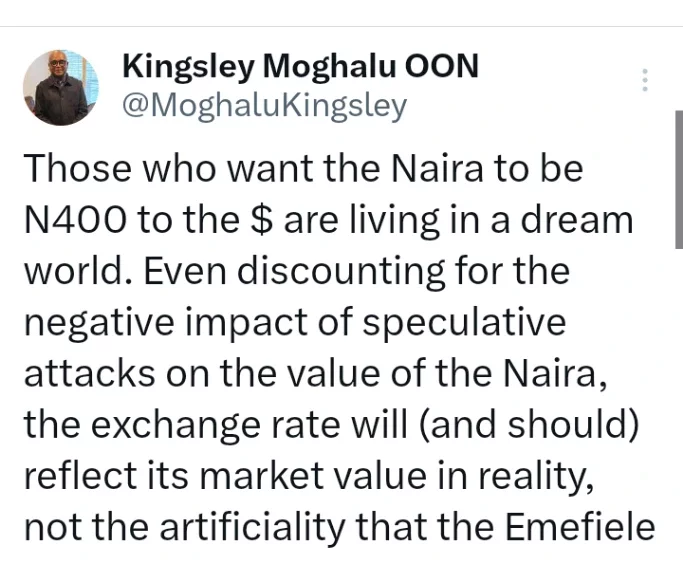 Those Who Want the Naira to Be N400 To the Dollar Are Living in A Dream World - Kingsley Moghalu