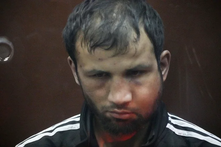 Shamsidin Fariduni, a suspect in the Crocus City Hall shooting sits in the Basmanny District Court in Moscow