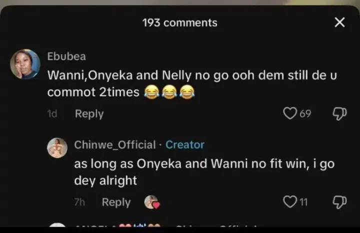 BBNaija: 'As long as Onyeka and Wanni no fit win, I go dey alright' - Chinwe shocks fans with sarcastic remark