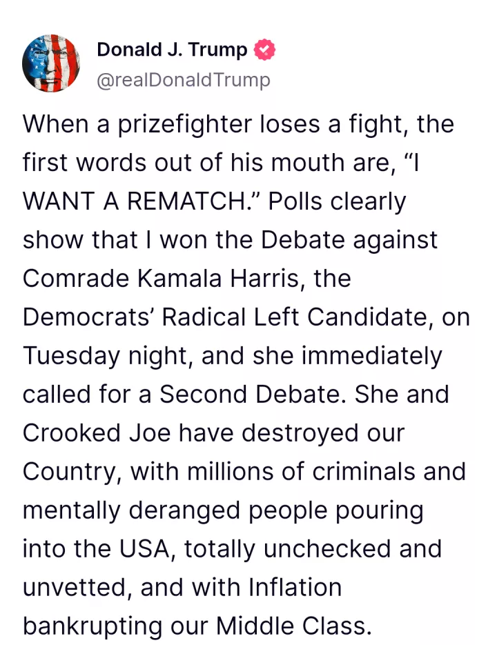 There will be no third debate with Kamala Harris - Trump declares after campaign releases memo touting gains in ?target states?