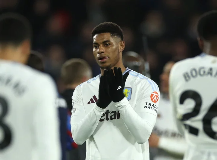 Marcus Rashford of Aston Villa acknowledges the fans after the Premier League match against Crystal Palace.