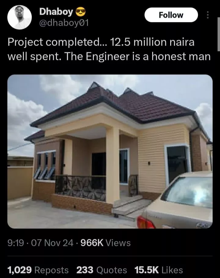 Man stirs disbelief as he shows off house he built for N12.5M