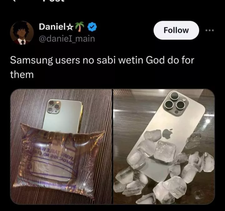 Nigerian man uses sachet water and ice block to cool down overheating iPhone 15 Pro Max