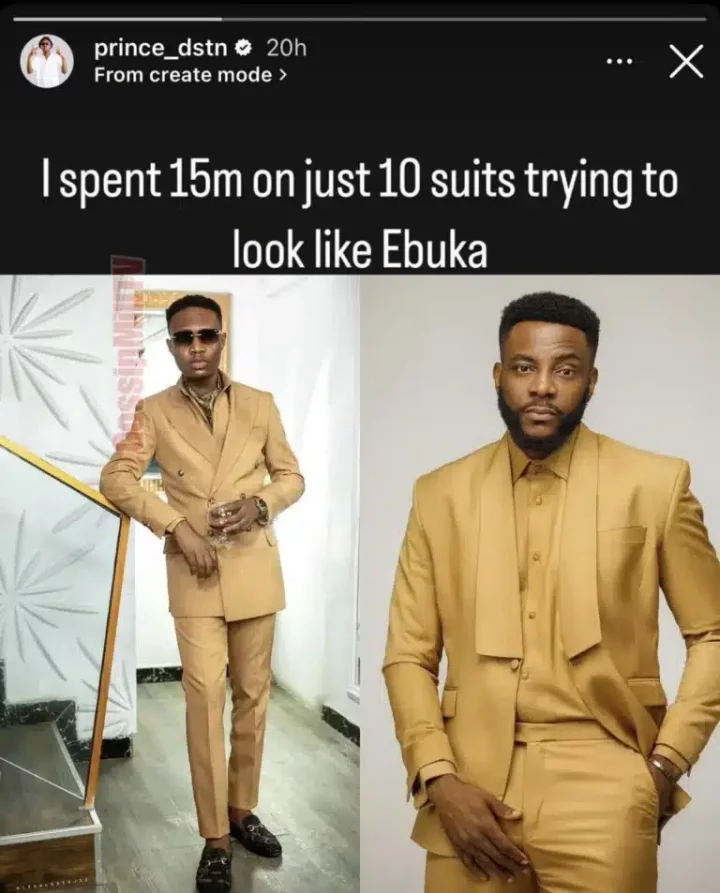 Comedian, Prince Dstn reveals he spent N15 million to recreate Ebuka's suit