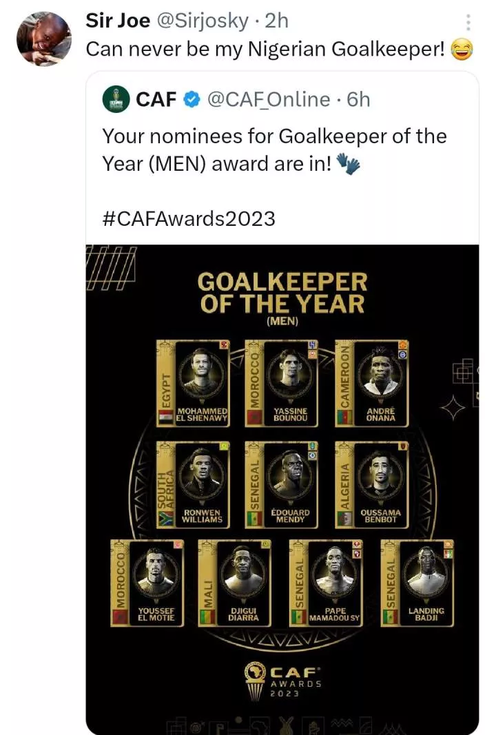 'Where's Uzoho?' Nigerians ask as CAF releases Goalkeeper of the Year nominees