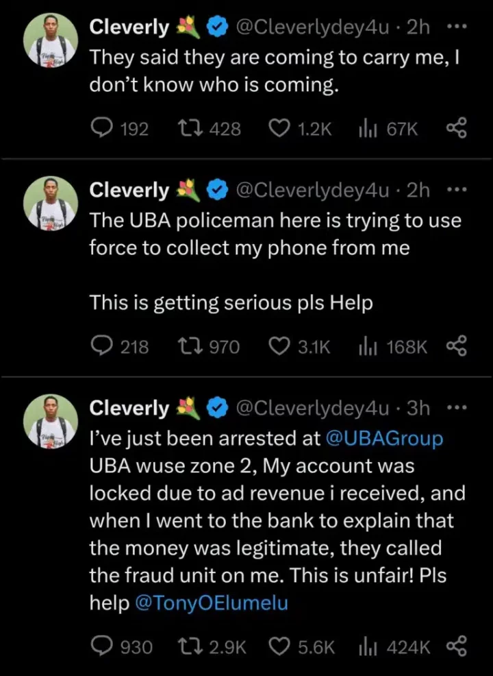 Man calls for help as bank locks his account over ad revenue, calls fraud unit on him