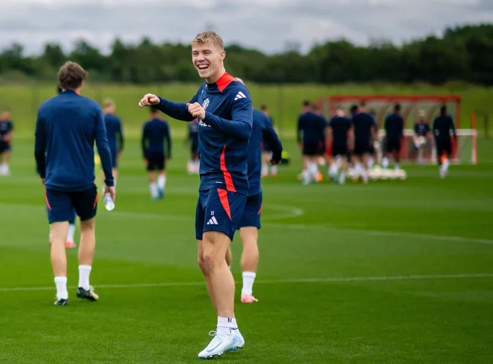 Rasmus Hojlund of Manchester United in action during a pre-season training session at Carrington Training Ground on July 22, 2024 in Manchester, En...