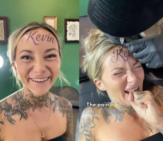 Woman gets boyfriend's name tattooed on her forehead