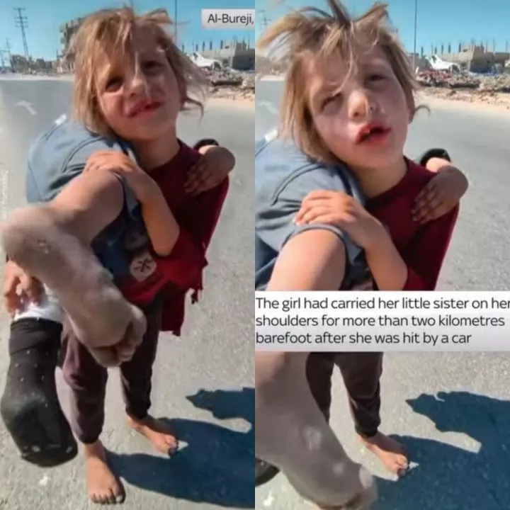 Displaced Palestinian girl carries injured sister for an hour to reach safety after being hit by car in Gaza (video)