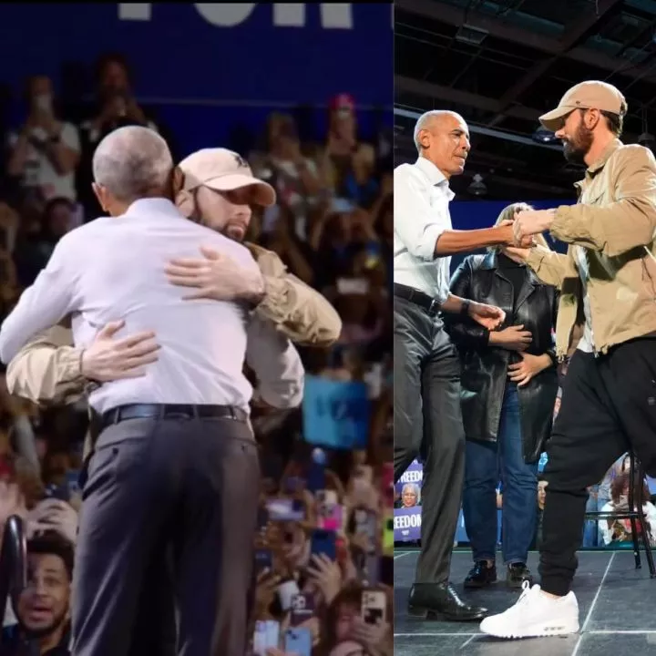 Watch Barack Obama rap Eminem's 'Lose Yourself' at Kamala Harris' rally in front of the rapper (video)