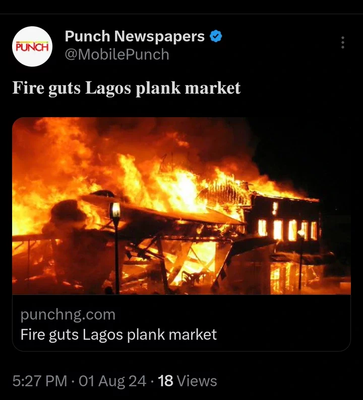 Today's Headlines: Fire Guts Lagos Plank Market, Protesters Set KASTLEA Office Ablaze, Loot Property