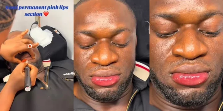 "Go for permanent money not this one" - Reactions as man undergoes beauty process to get semi permanent pink lips