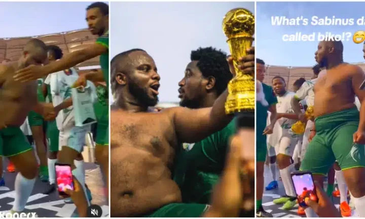 Sabinus' dramatic celebration as his football team wins trophy in Abuja goes viral