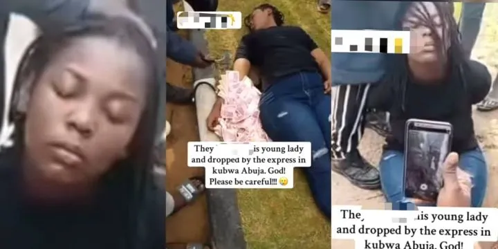 Lady found lifeless after allegedly being dropped by kidnappers on abuja road with ₦200 notes Lady found lifeless after allegedly being dropped by kidnappers on abuja road with ₦200 notes