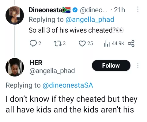 My uncle found out his three wives cheated on him and that he is not the biological father of his 8 children - South African lady reveals