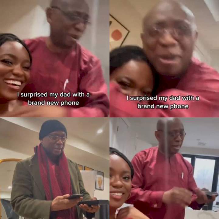 Nigerian dad overjoyed after his daughter gifted him a new phone (video)