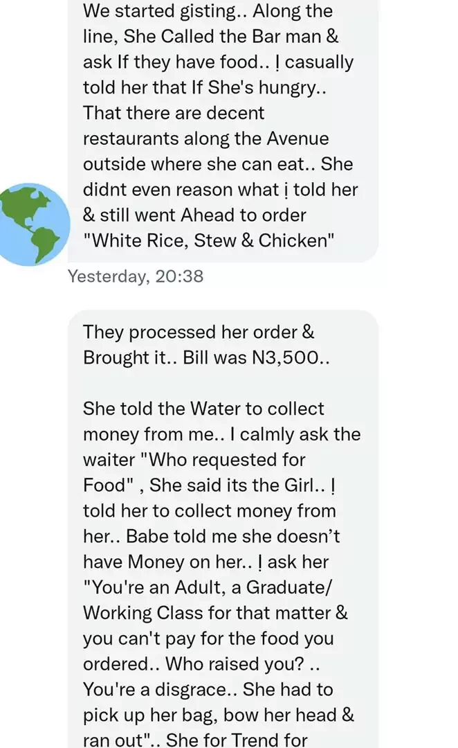 Man narrates date experience with entitled working class lady who could not afford food of N3500