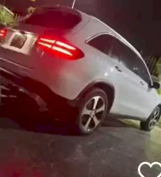 Man cries out after his brand new GLC SUV Benz worth over N23Million mysterious caught fire less than 3 hours after purchase (Video)