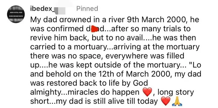 'He was dead for 4 days' - Young man recounts how his father miraculously came back to life after drowning